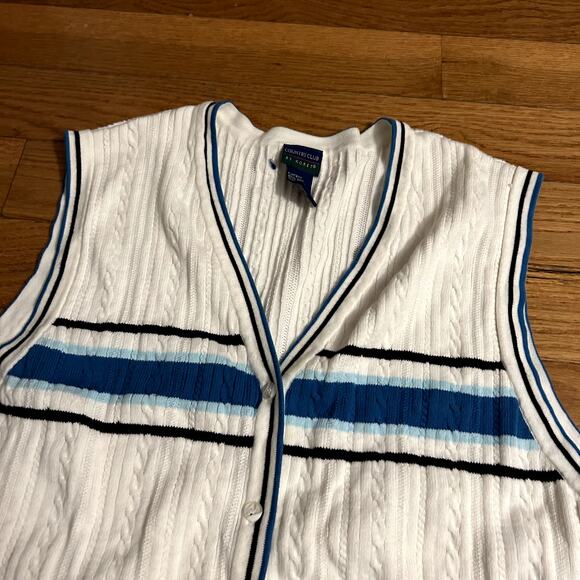 Country Club by Koret Sweater Vest Mens Size XL White Blue Cardigan Cotton - Picture 3 of 4